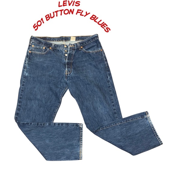 Levi's 501 Button Fly Straight Jeans in Classic Blue - Picture 1 of 4